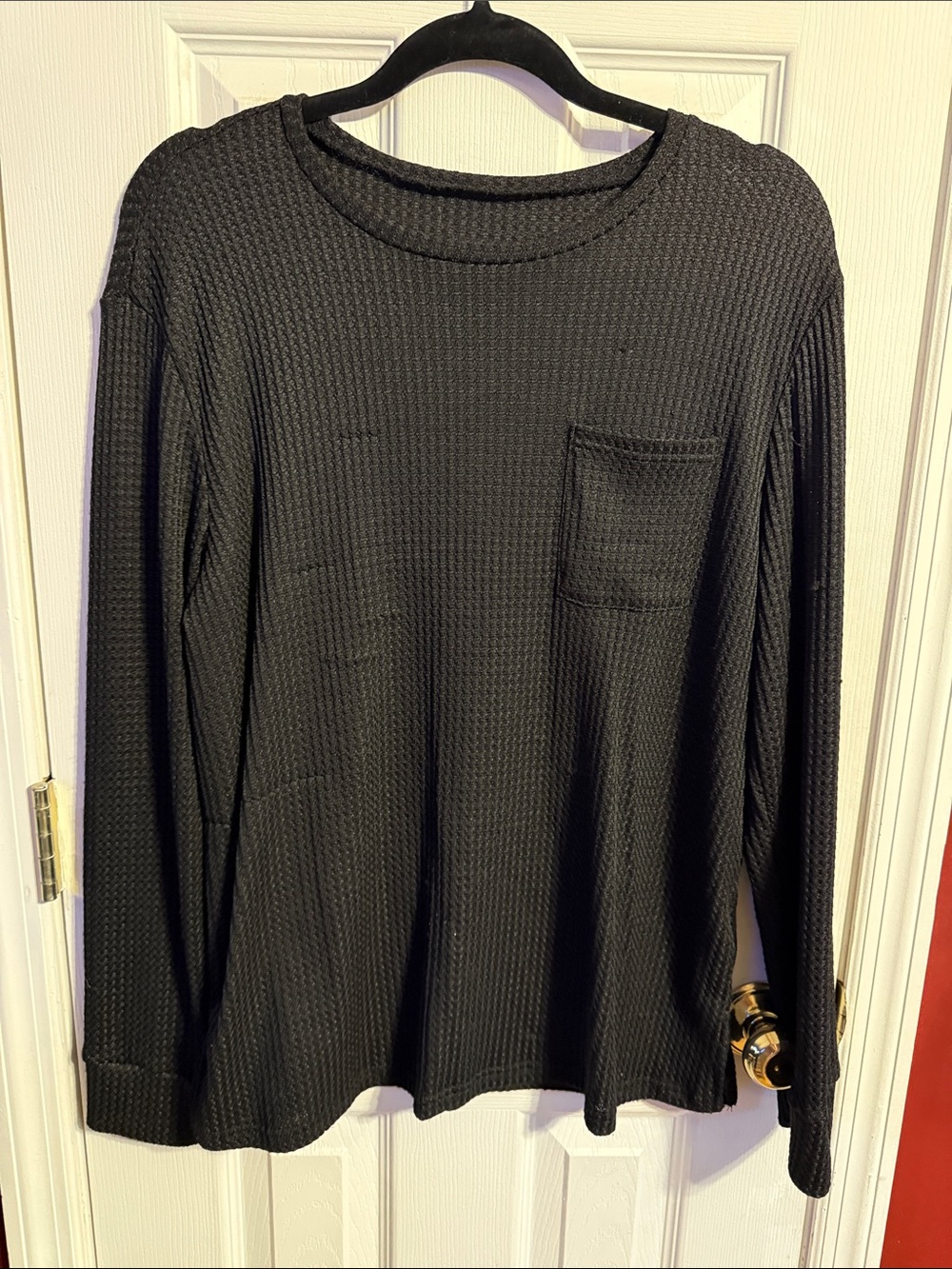 Waffle Knit Long Sleeve Top with Pocket